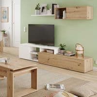 Jose Nordic Oak And White Large TV Entertainment Wall Unit Cabinet 016647WS/O