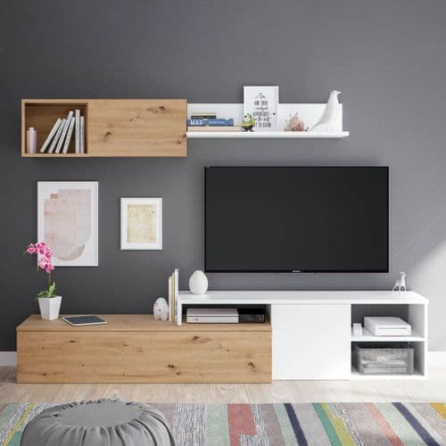 Jose Nordic Oak And White Large TV Entertainment Wall Unit Cabinet 016647WS/O