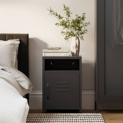 Kaleb Matte Black Steel Industrial Bedside 25LD