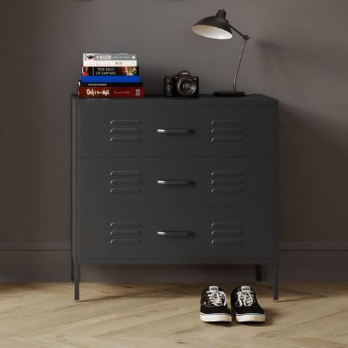 Kaleb Matte Black Steel Industrial Chest Of Drawers 25LD
