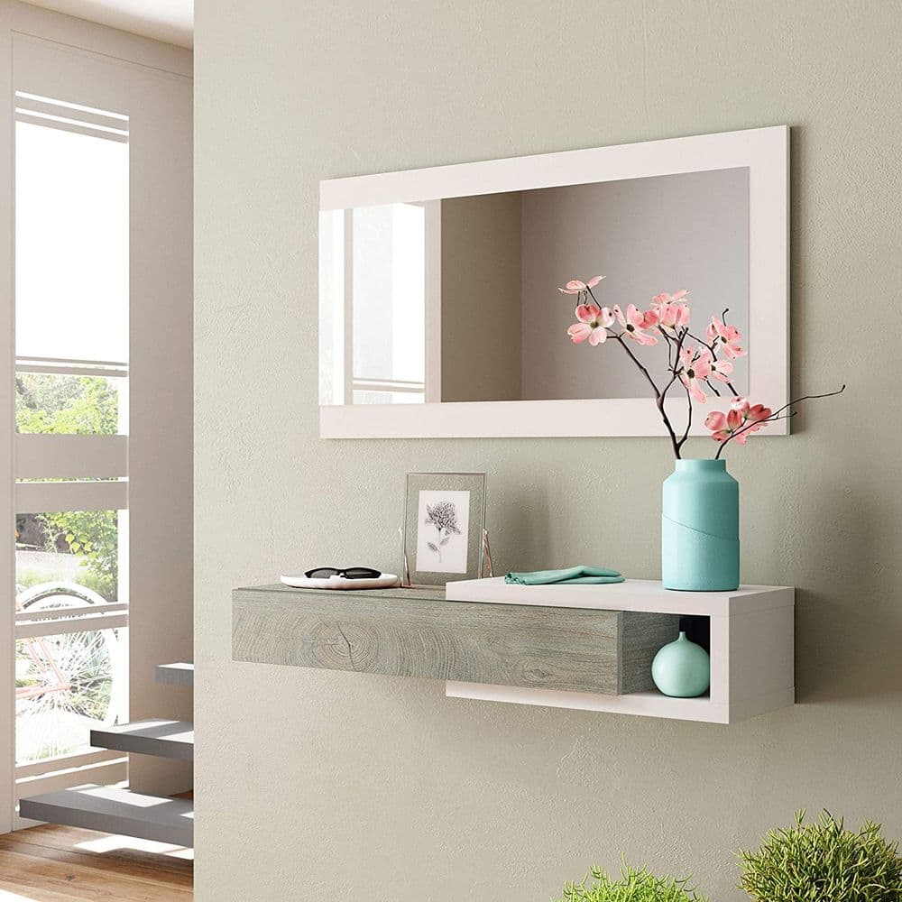 Kasper Oak Effect And White Wall Mounted Floating Shelf Hallway