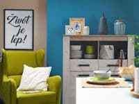 Kent White And Natural Oak Effect Oak Effect 2 Door 2 Drawer Low Display Cabinet - 11008837 S/O