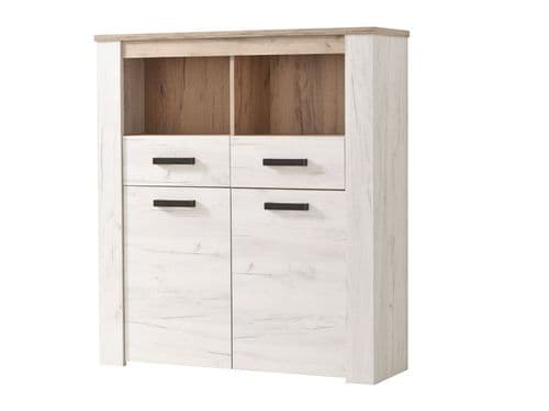 Kent White And Natural Oak Effect Oak Effect 2 Door 2 Drawer Low Display Cabinet - 11008837 S/O