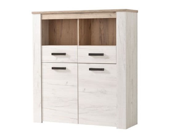 Kent White And Natural Oak Effect Oak Effect 2 Door 2 Drawer Low Display Cabinet - 11008837 S/O