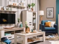 Kent White And Natural Oak Effect Oak Effect 2 Door Low Display Cabinet - 11008836 S/O