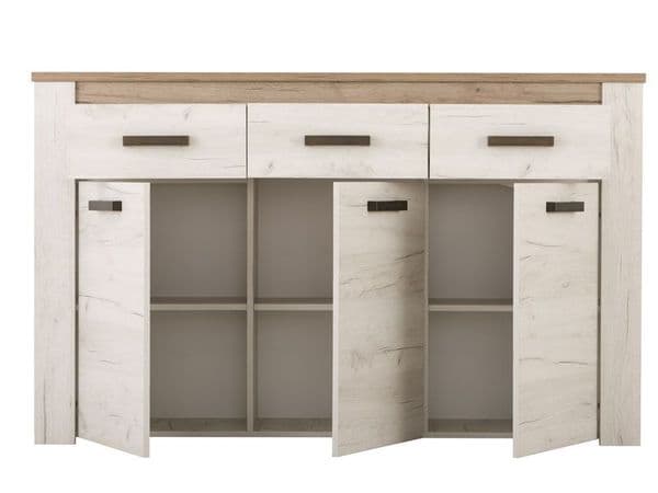 Kent White And Natural Oak Effect Oak Effect 3 Door 3 Drawer Sideboard  - 11008627 S/O