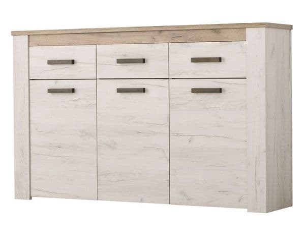 Kent White And Natural Oak Effect Oak Effect 3 Door 3 Drawer Sideboard  - 11008627 S/O