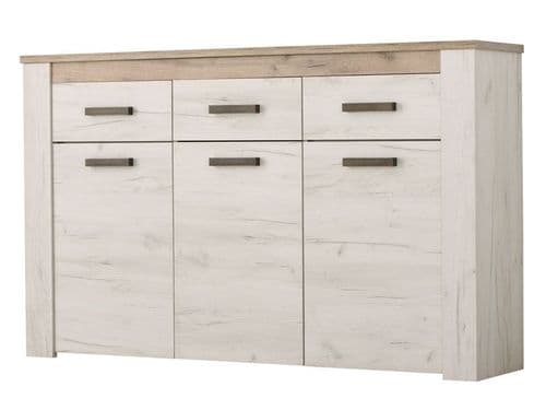 Kent White And Natural Oak Effect Oak Effect 3 Door 3 Drawer Sideboard - 11008627 S/O