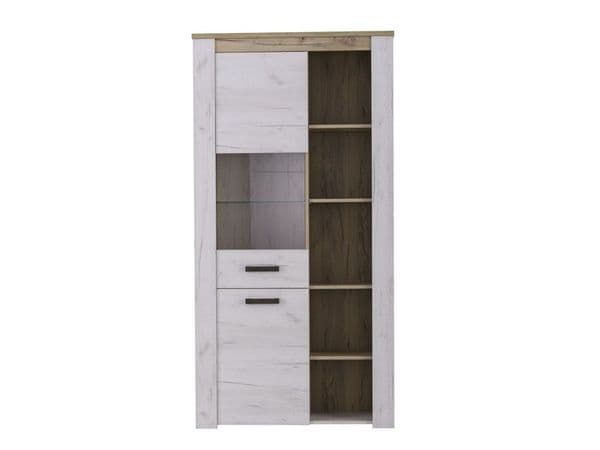 Kent White And Natural Oak Effect Oak Effect Tall Display Cabinet - 11008835 S/O