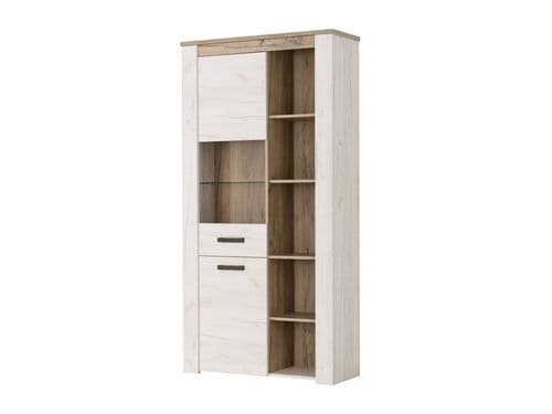 Kent White And Natural Oak Effect Oak Effect Tall Display Cabinet - 11008835 S/O