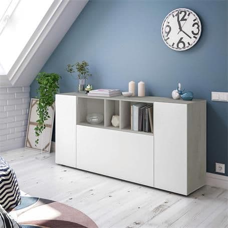 Kingsley White And Concrete Grey Effect 3 Door Sideboard 016673L S/O