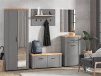 Kingston Grey And Artisan Oak Slim Narrow Shallow Depth Mirrored Wardrobe 75cm - 11011371