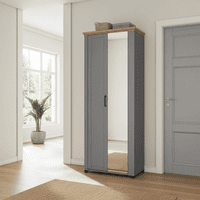 Kingston Grey And Artisan Oak Slim Narrow Shallow Depth Mirrored Wardrobe 75cm - 11011371