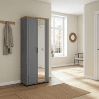 Kingston Grey And Artisan Oak Slim Narrow Shallow Depth Mirrored Wardrobe 75cm - 11011371