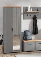 Kingston Grey And Artisan Oak Slim Narrow Shallow Depth Mirrored Wardrobe 75cm - 11011371