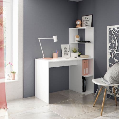 Klazia Artic White Modern Office Storage Desk with Bookcase Stand - 008318A