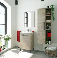Koncept 500mm Oak Effect 2 Door Bathroom Vanity Cabinet with Sink And Mirror -305210C/SO