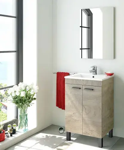 Koncept 500mm Oak Effect 2 Door Bathroom Vanity Cabinet with Sink And Mirror -305210C/SO