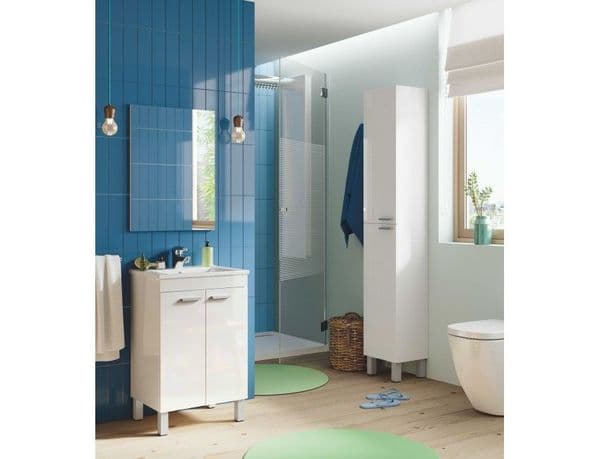 Koncept 500mm White Gloss 2 Door Bathroom Vanity Cabinet with Sink And Mirror -305210BO/SO