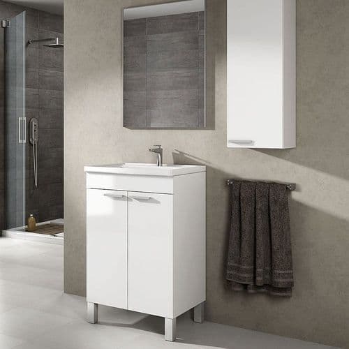 Koncept 500mm White Gloss 2 Door Bathroom Vanity Cabinet with Sink And Mirror -305210BO/SO