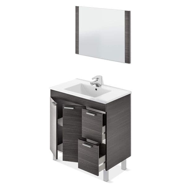 Koncept 800mm Oak Grey 2 Door 2 Drawer Bathroom Vanity Cabinet with Sink And Mirror -305450G/SO