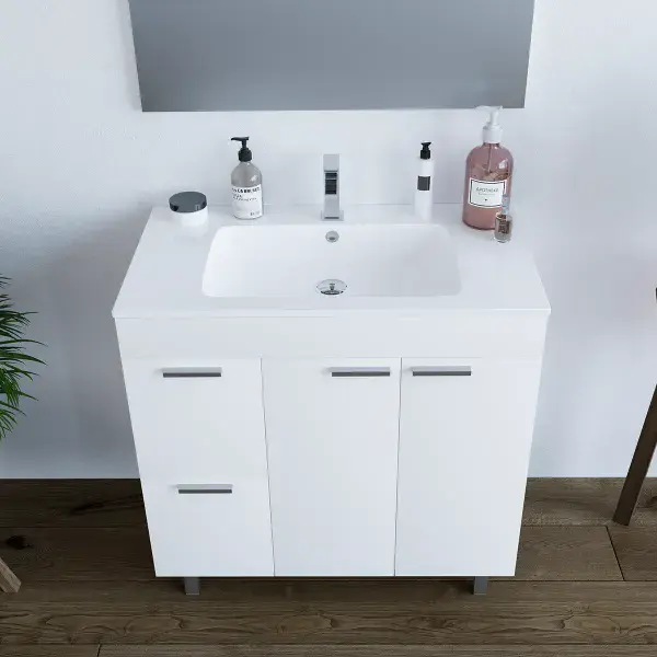 Koncept 800mm White Gloss 2 Door 2 Drawer Bathroom Vanity Cabinet with Sink And Mirror -305450BO/SO