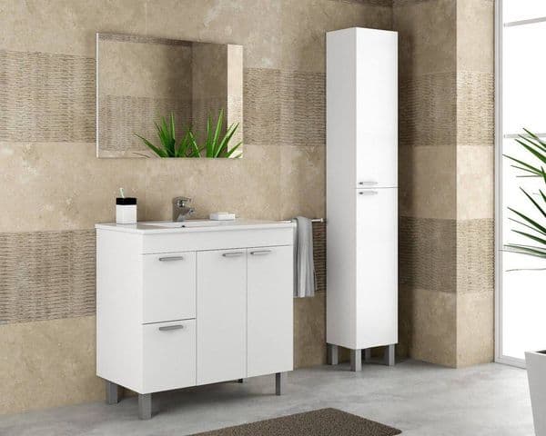 Koncept 800mm White Gloss 2 Door 2 Drawer Bathroom Vanity Cabinet with Sink And Mirror -305450BO/SO