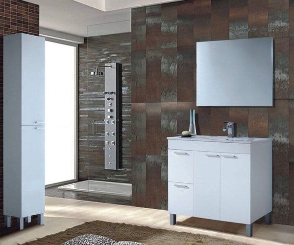 Koncept 800mm White Gloss 2 Door 2 Drawer Bathroom Vanity Cabinet with Sink And Mirror -305450BO/SO