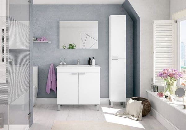 Koncept 800mm White Gloss 2 Door Bathroom Vanity Cabinet with Sink And Mirror -305480BO/SO