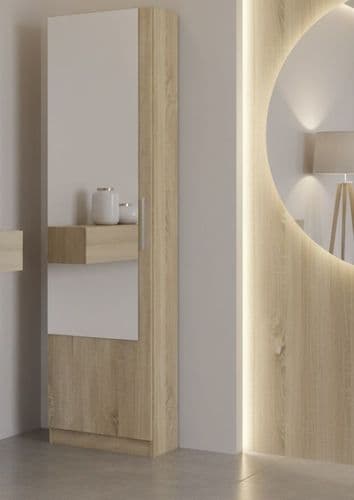 Krystal Canadian Oak Tall Shoe Cabinet 1 Mirrored Door 14-16 Pairs - 007864F