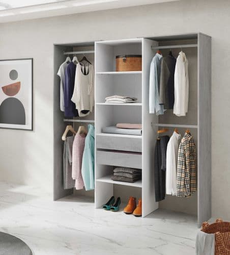 Kubik Large Concrete Grey and White Open Door Wardrobe With Shelves And Rail - 0L8552A 179cm