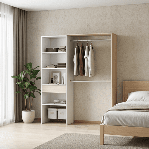 Kubik Oak and White Open Door Wardrobe With Shelves And Rail - 3083