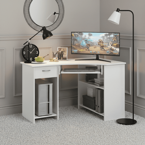 Lami White Corner Desk With Drawer 350-001