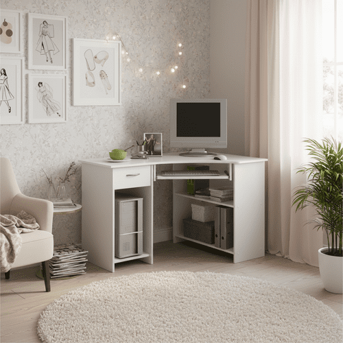 Lami White Corner Desk With Drawer 350-001