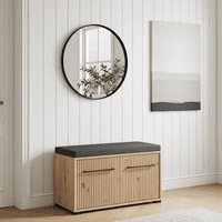 Landes Slatted Artisan Oak Effect 2 Door Compact Hallway Shoe Storage Bench - 11013432 RZ