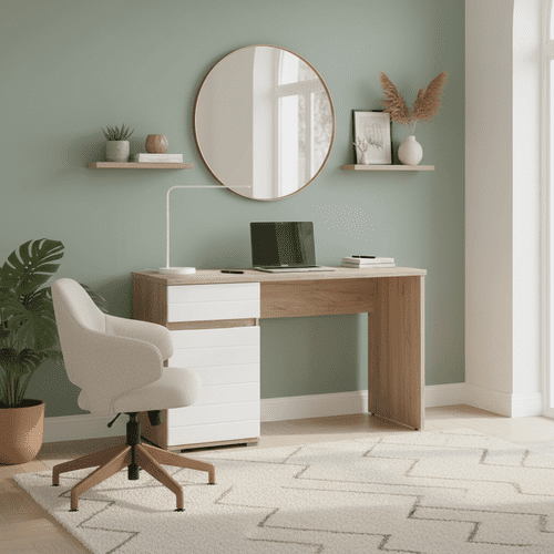 Langley Oak And White Gloss Study Desk With Drawer  And Cupboard