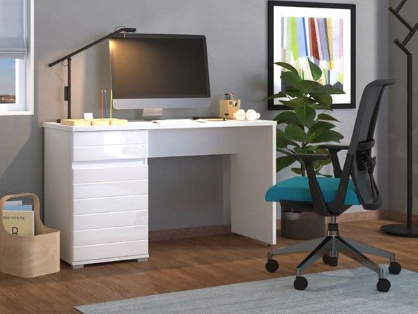 Langley White Gloss Computer Desk With Drawer and Cupboard - 11011771