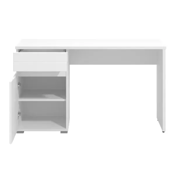 Langley White Gloss Computer Desk With Drawer and Cupboard - 11011771