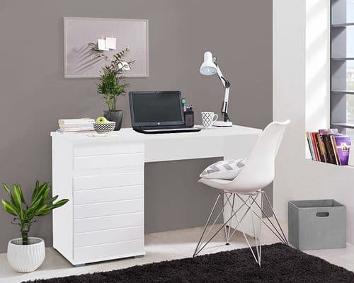 Langley White Gloss Computer Desk With Drawer and Cupboard - 11011771
