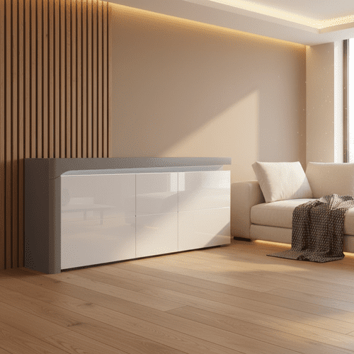 Lathea Large Modern Grey and White 3 Door Sideboard With Lights - WHK-1 - N13