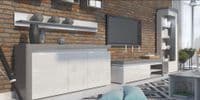 Lathea White Gloss and Grey RIGHT display cabinet with Glass Door and LED Lights -  WHW-1P-N14