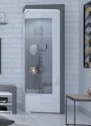 Lathea White Gloss and Grey RIGHT display cabinet with Glass Door and LED Lights - WHW-1P-N14