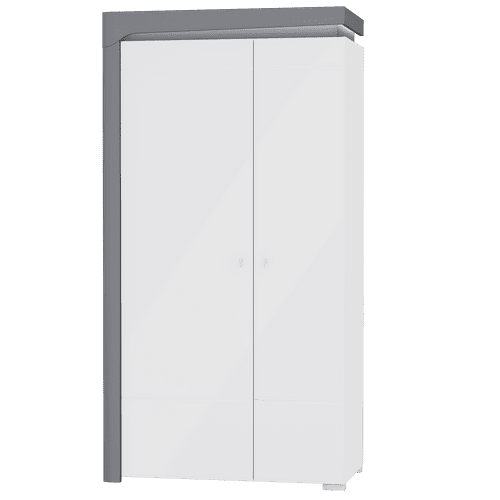 Lathea White High Gloss And Grey 102cm 2 Door Wardrobe With Shelves and LED Lights - WHS2-NE013