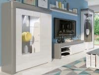 Lathea White High Gloss And Grey Low Wide Display Cabinet With LED Lights WHW-2L-N14