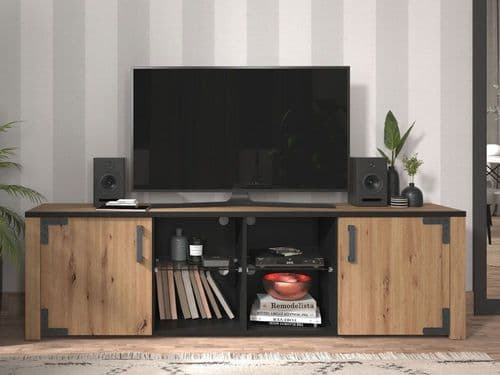 Lazio Artisan Oak Effect And Black 200cm TV Unit Cabinet 11011283 S/O