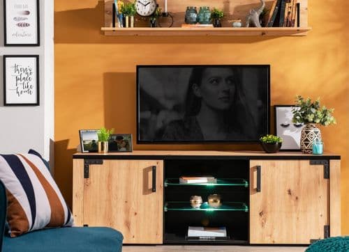 Lazio Artisan Oak Effect And Black Industrial 168cm TV Unit Cabinet With Storage 11008215 S/O