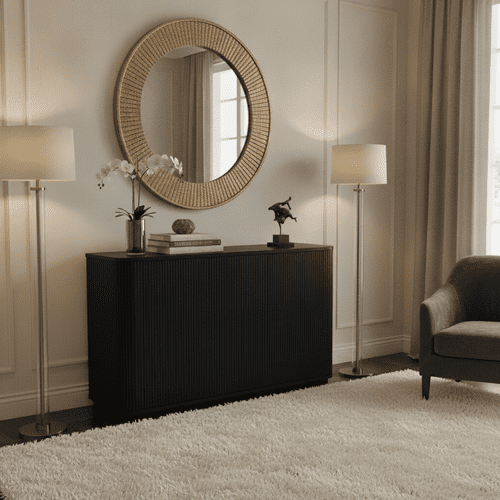 Lewis Slatted Matte Black 3 Door 142cm Sideboard - JB26