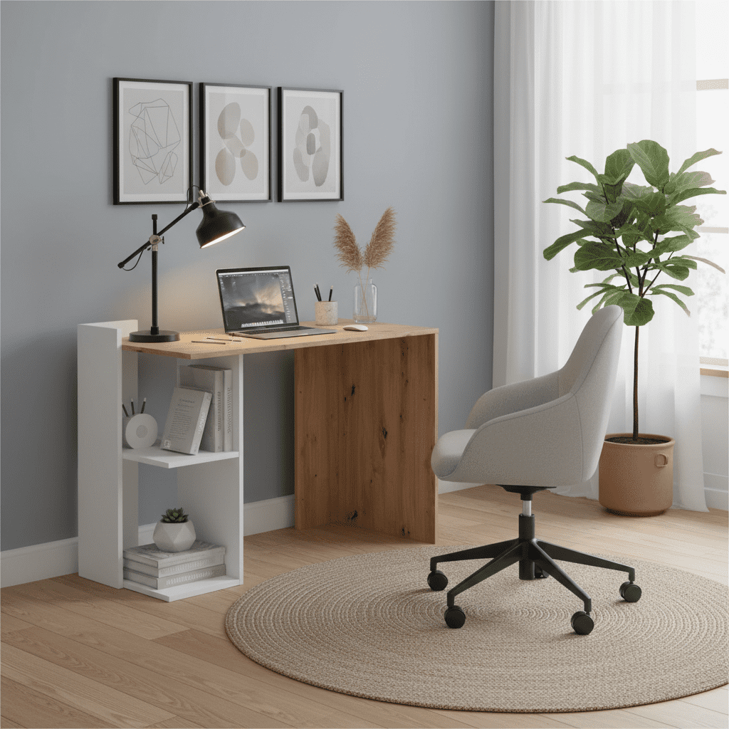 Lionel White and Oak Small Compact Computer Desk with Storage - 012317W S/O