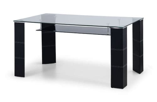 Livorno Black Leather And Tempered Glass Dining Table JB221