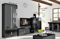 Short Black Gloss Cabinet With Glass Doors - furniturefactor